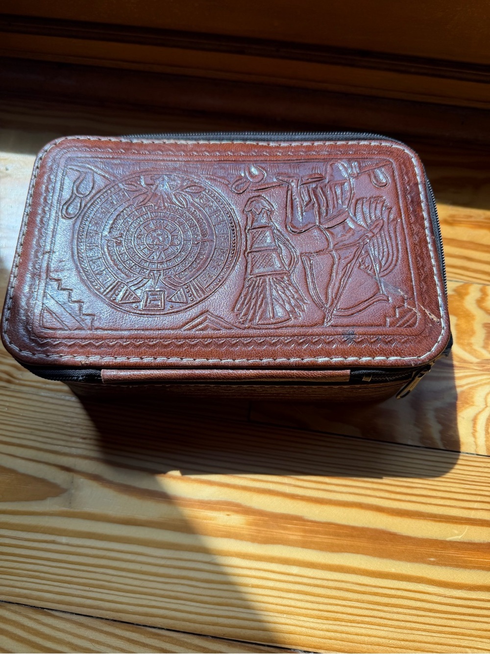Antique pre-1950’s Mexican/Western Embossed Brown Leather Travel Case